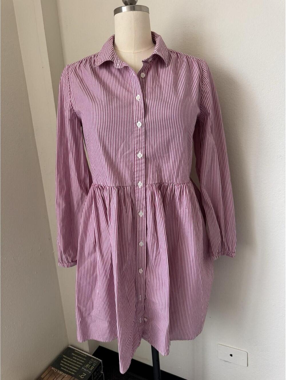 J Crew Long sleeve Shirtdress Dress Pink Stripe Sz 6 Or S